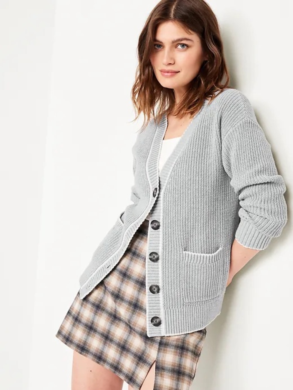 Old Navy Gray Ribbed Relaxed Cardigan Sweater